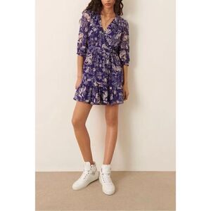 ba&sh Ulia Boho, Cottagecore Three Quarter Sleeve Wrap Dress Size 8
